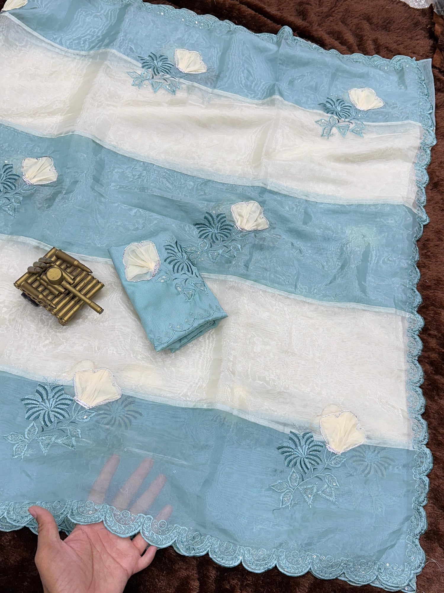 Sky Pure Organza Crystal Embroidery Organza Saree Tissue Saree Anant Tex Exports Pvt.Ltd..