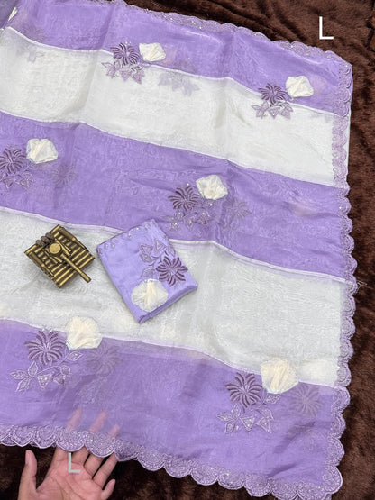 Lavender Pure Organza Crystal Embroidery Organza Saree Tissue Saree Anant Tex Exports Pvt.Ltd..