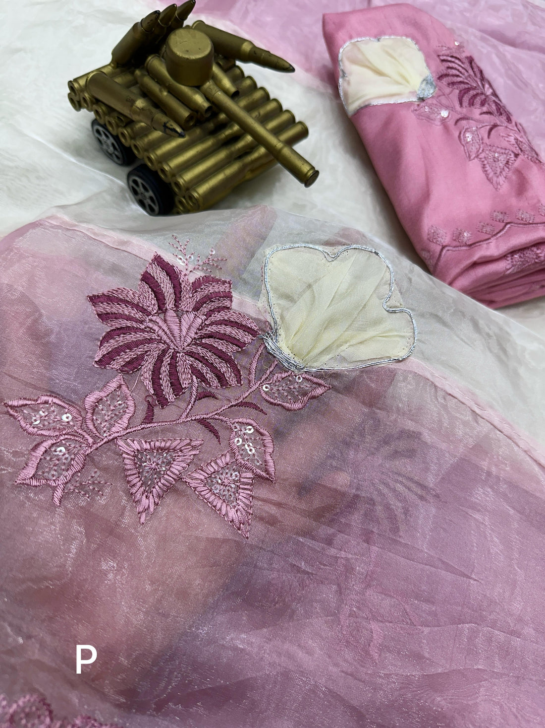 Pink Pure Organza Crystal Embroidery Organza Saree Tissue Saree Anant Tex Exports Pvt.Ltd..