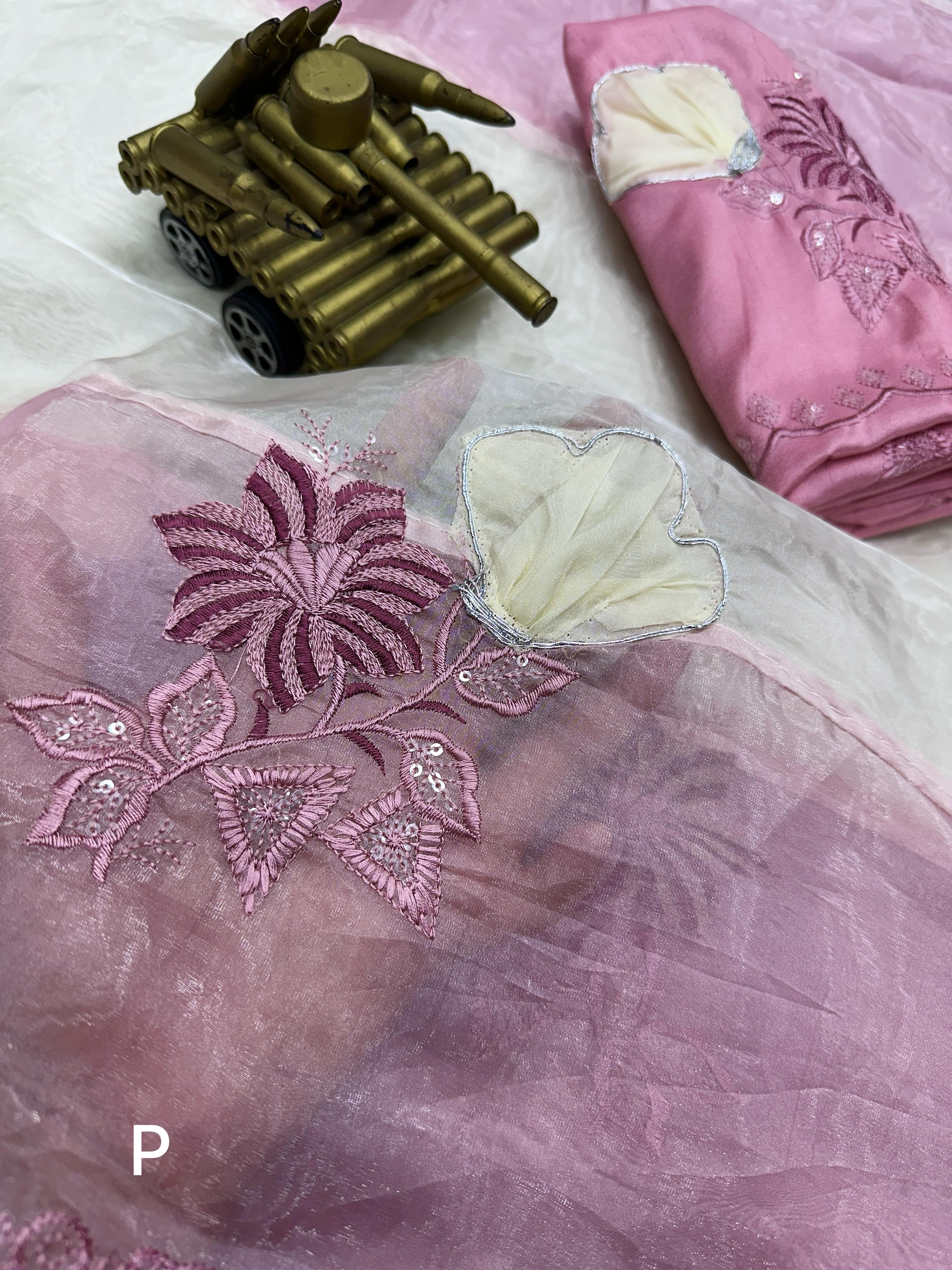 Pink Pure Organza Crystal Embroidery Organza Saree Tissue Saree Anant Tex Exports Pvt.Ltd..