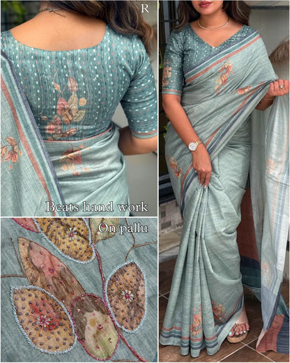 Green Pure Soft Cotton Tussar Saree Cotton saree Anant Tex Exports Pvt.Ltd..