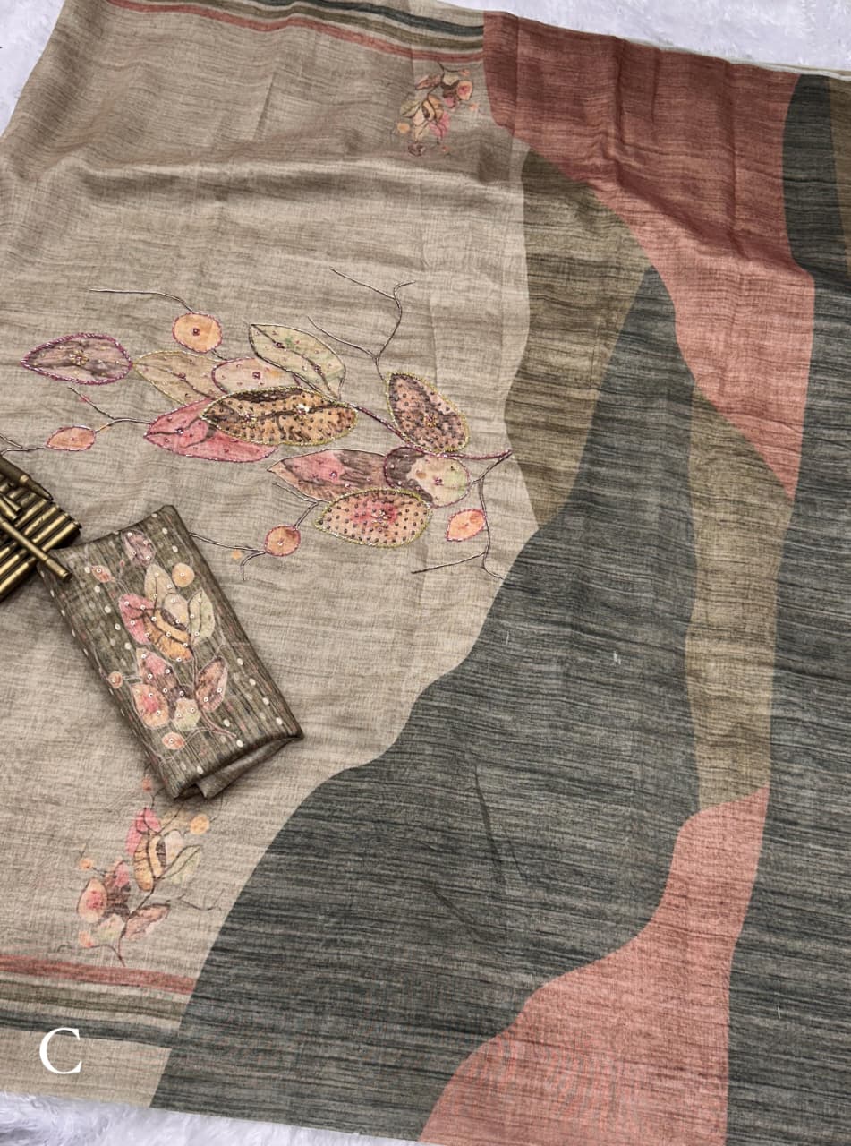 Chiku Pure Soft Cotton Tussar Saree