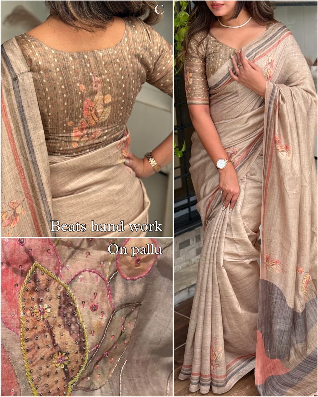 Chiku Pure Soft Cotton Tussar Saree