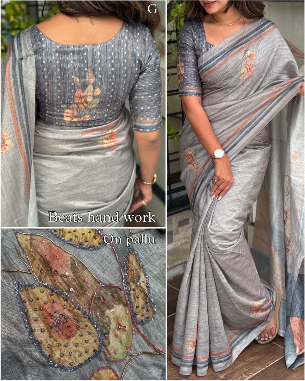 Grey Pure Soft Cotton Tussar Saree