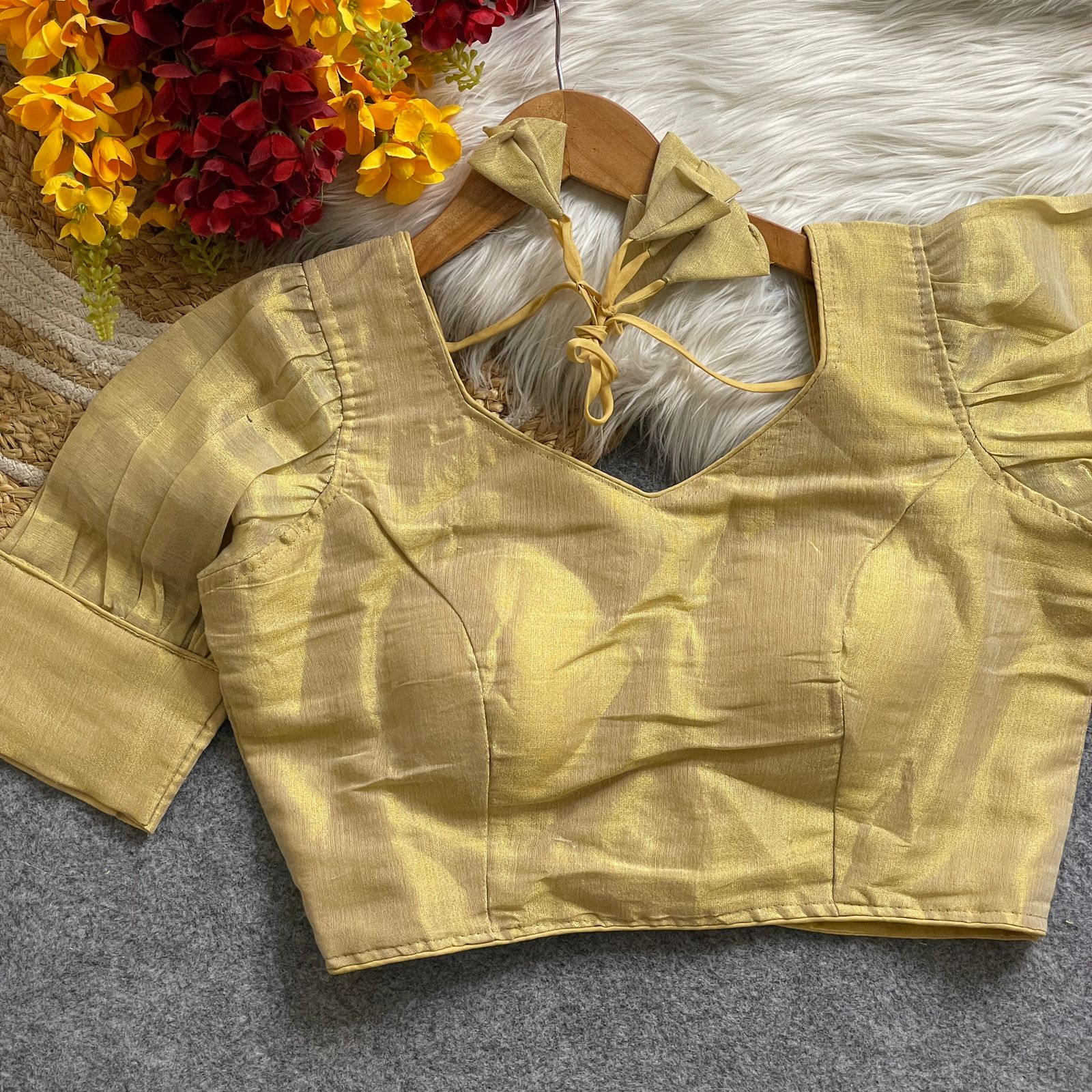Summer Special Original Erode Silk Metallic Balloon Sleeve Blouse