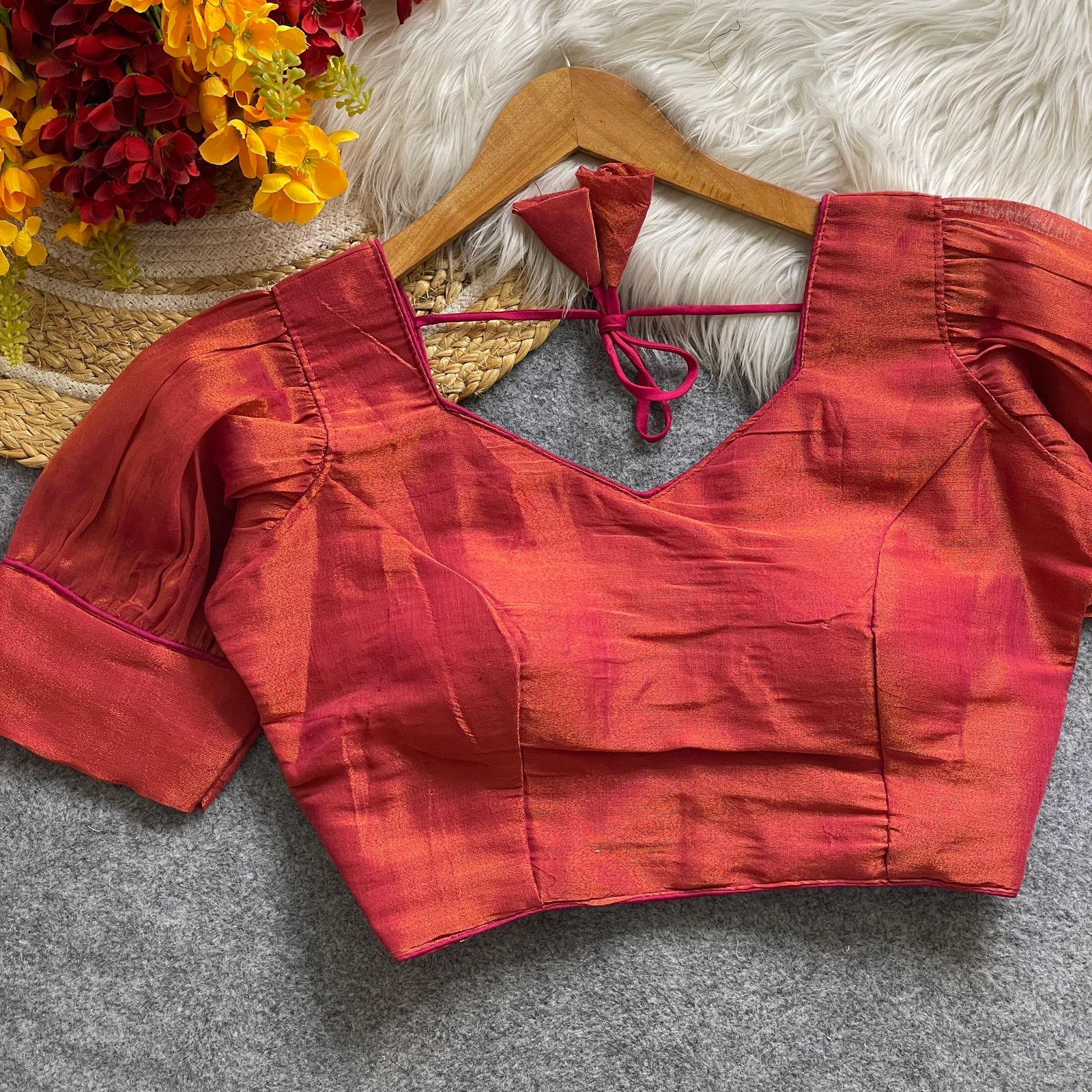 Summer Special Original Erode Silk Metallic Balloon Sleeve Blouse