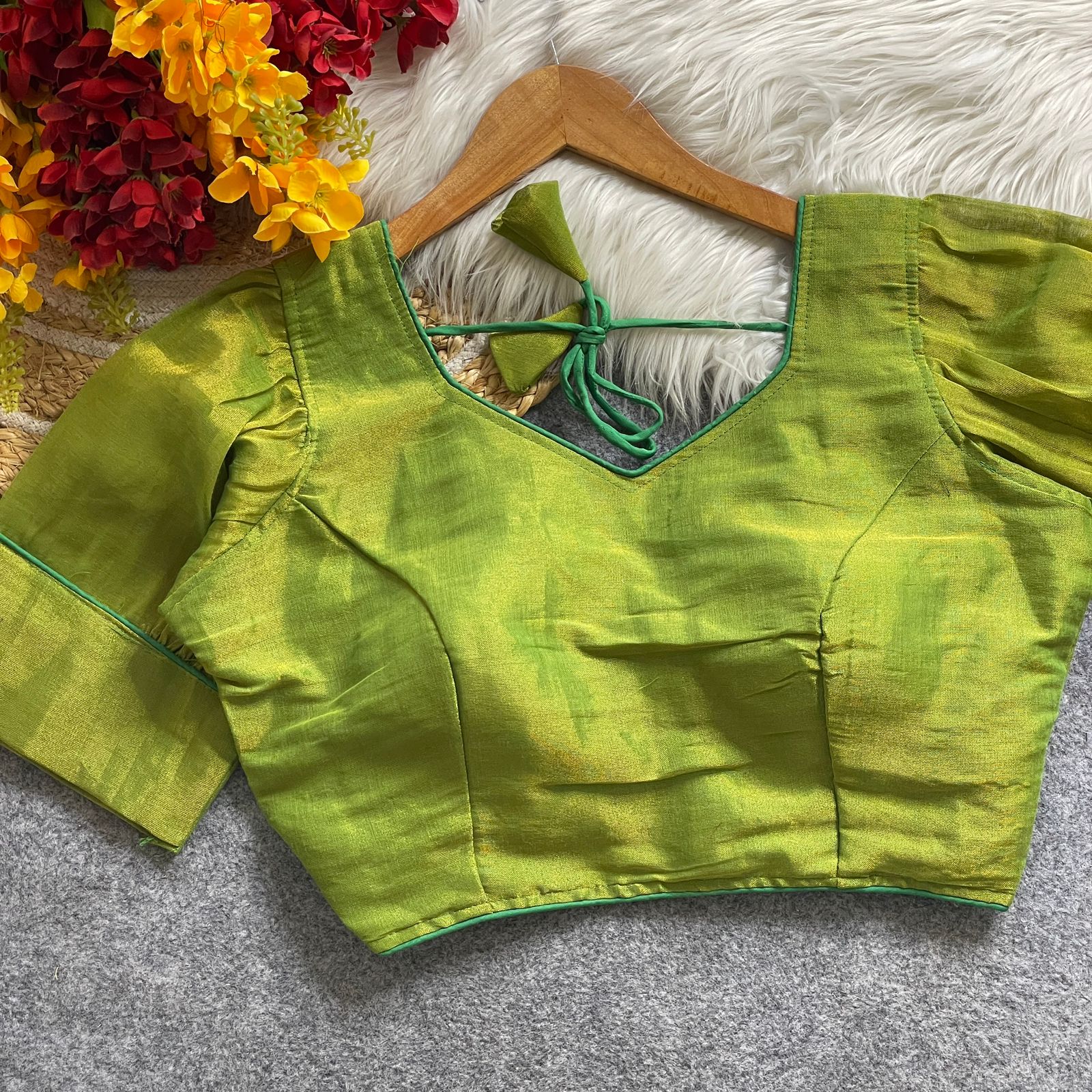 Summer Special Original Erode Silk Metallic Balloon Sleeve Blouse