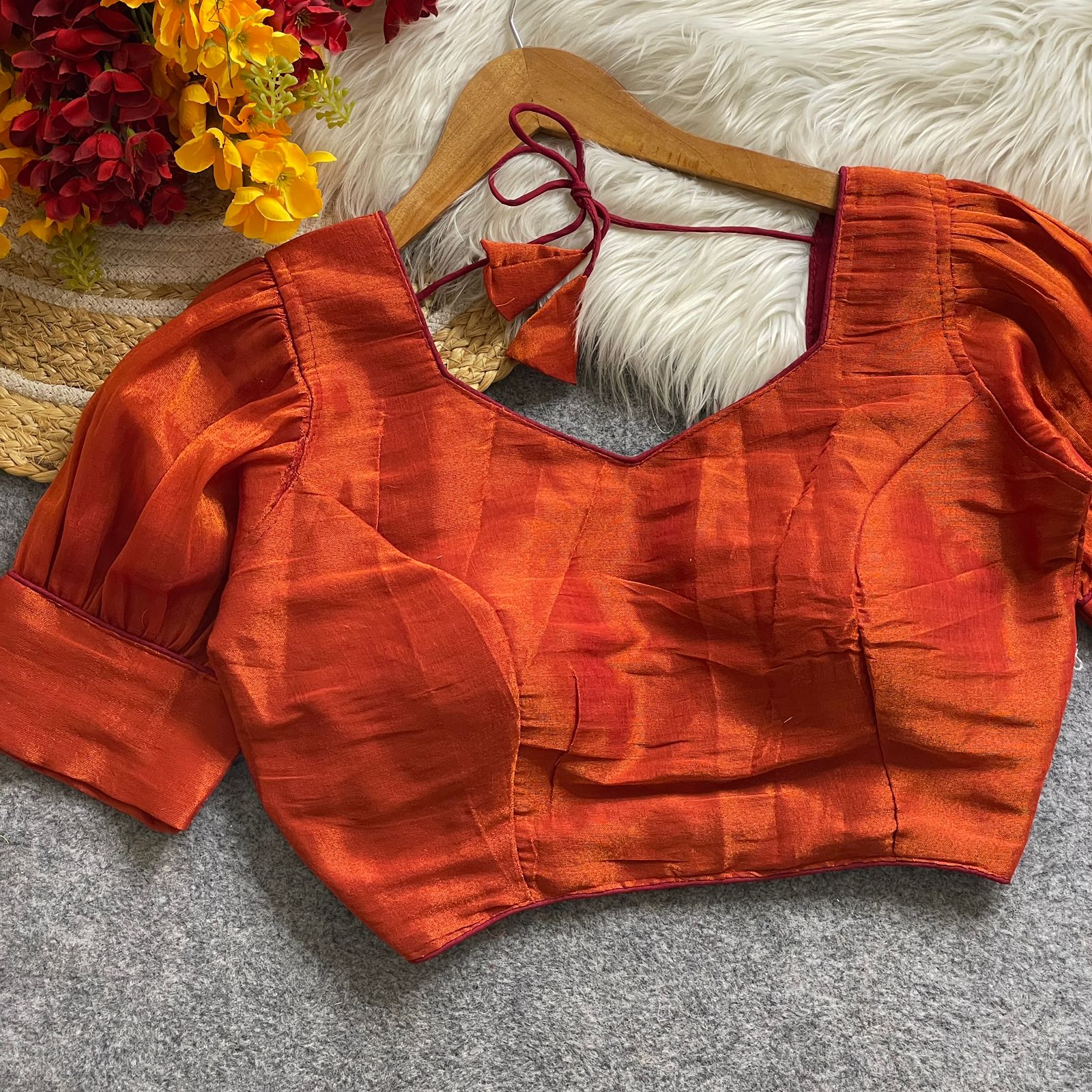 Summer Special Original Erode Silk Metallic Balloon Sleeve Blouse