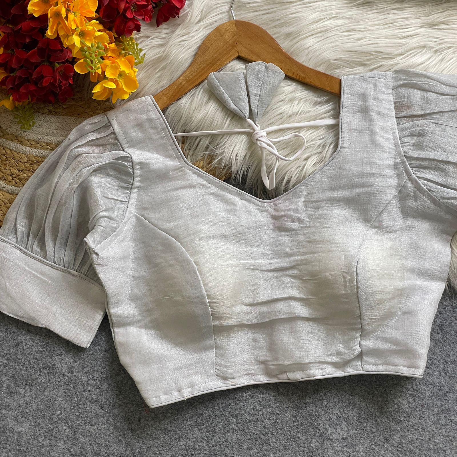 Summer Special Original Erode Silk Metallic Balloon Sleeve Blouse