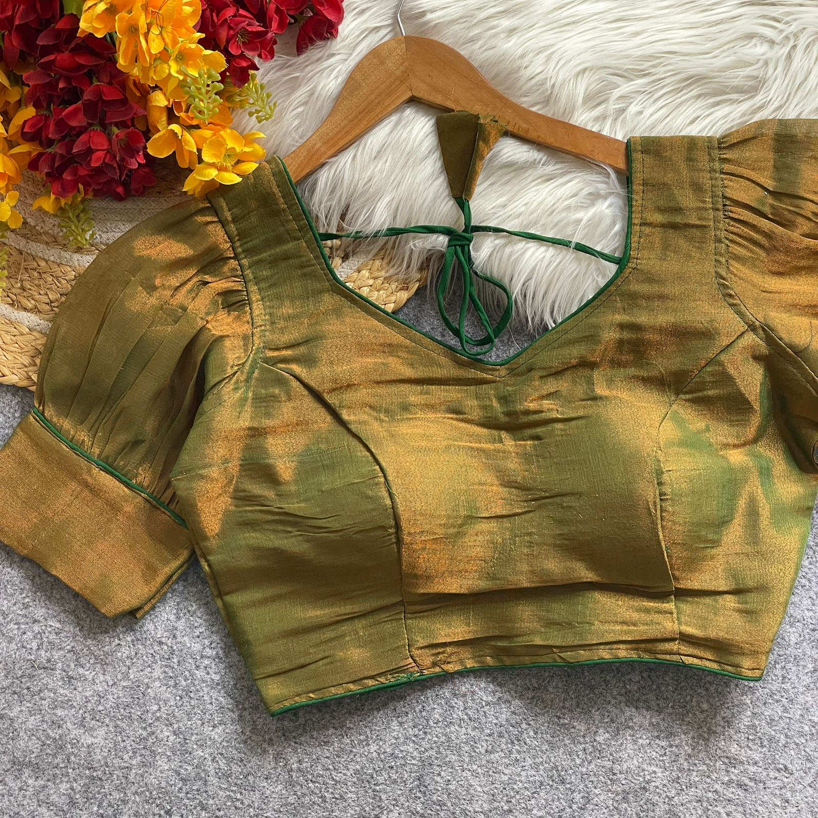 Summer Special Original Erode Silk Metallic Balloon Sleeve Blouse