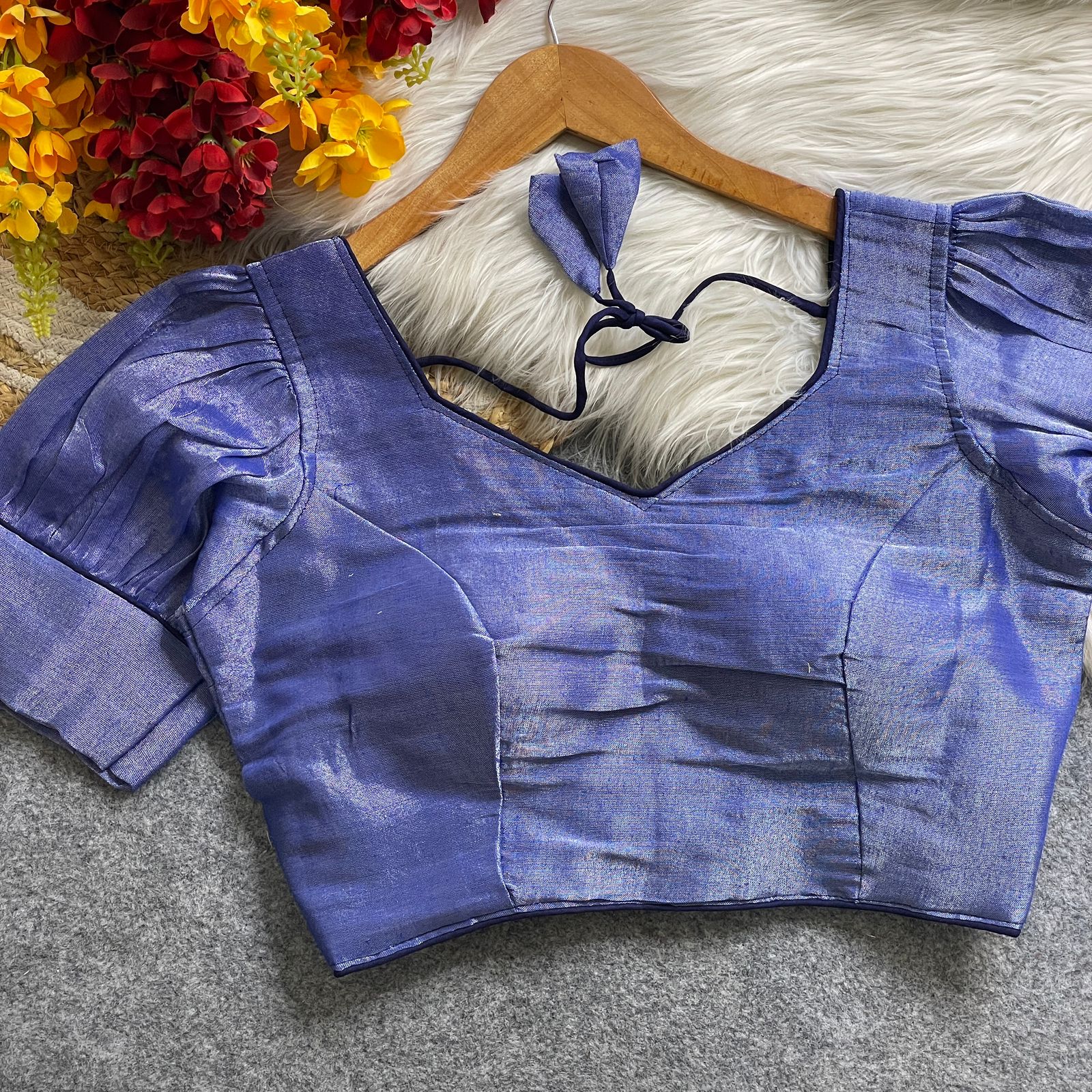 Summer Special Original Erode Silk Metallic Balloon Sleeve Blouse