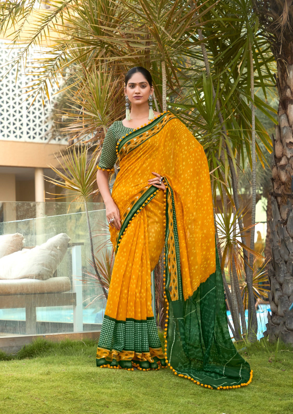 Mustard Pure Soft Mul Mul Cotton Pum Pum Cotton Saree