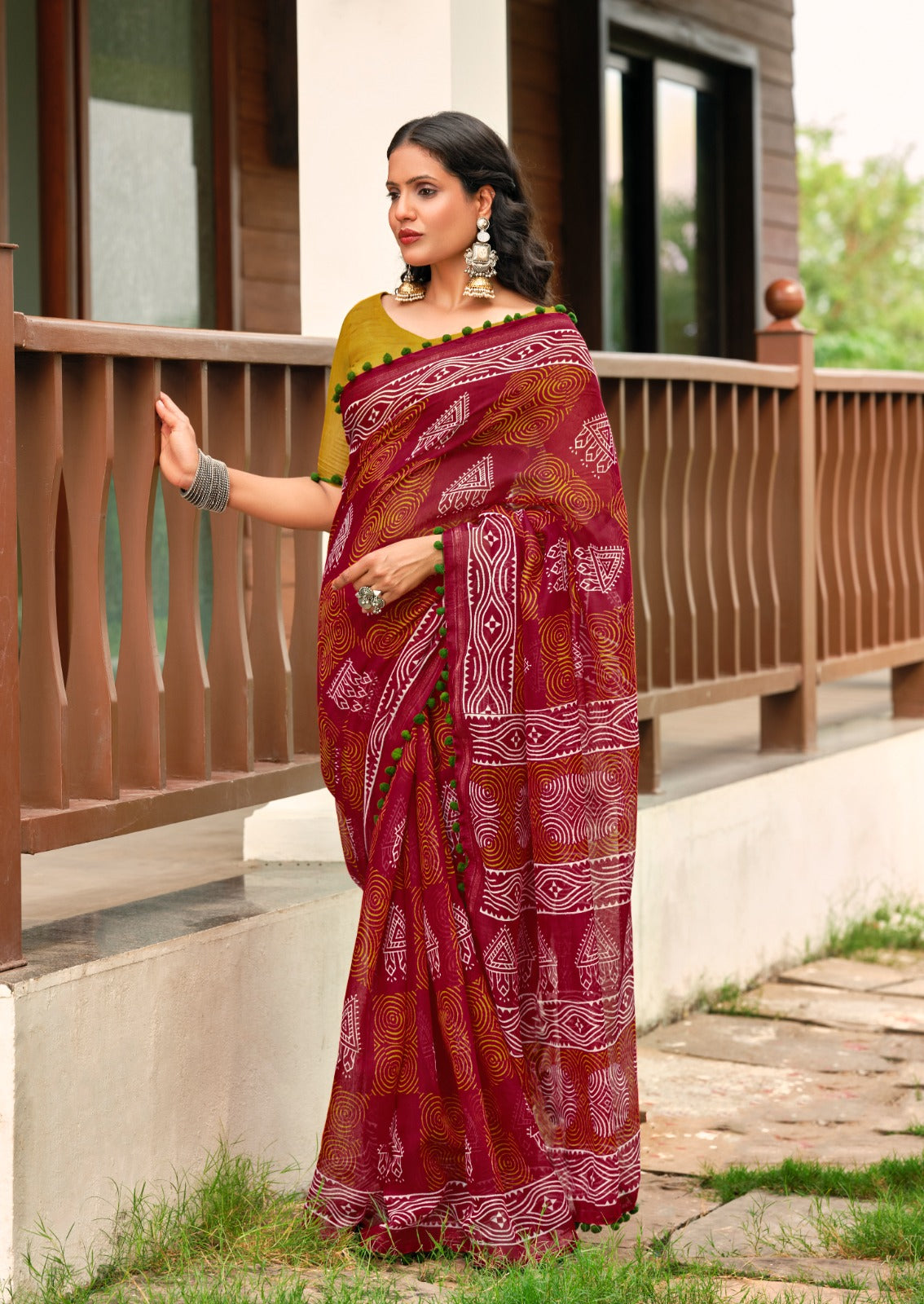 Maroon Pure Soft Mul Mul Cotton Pum Pum Cotton Saree