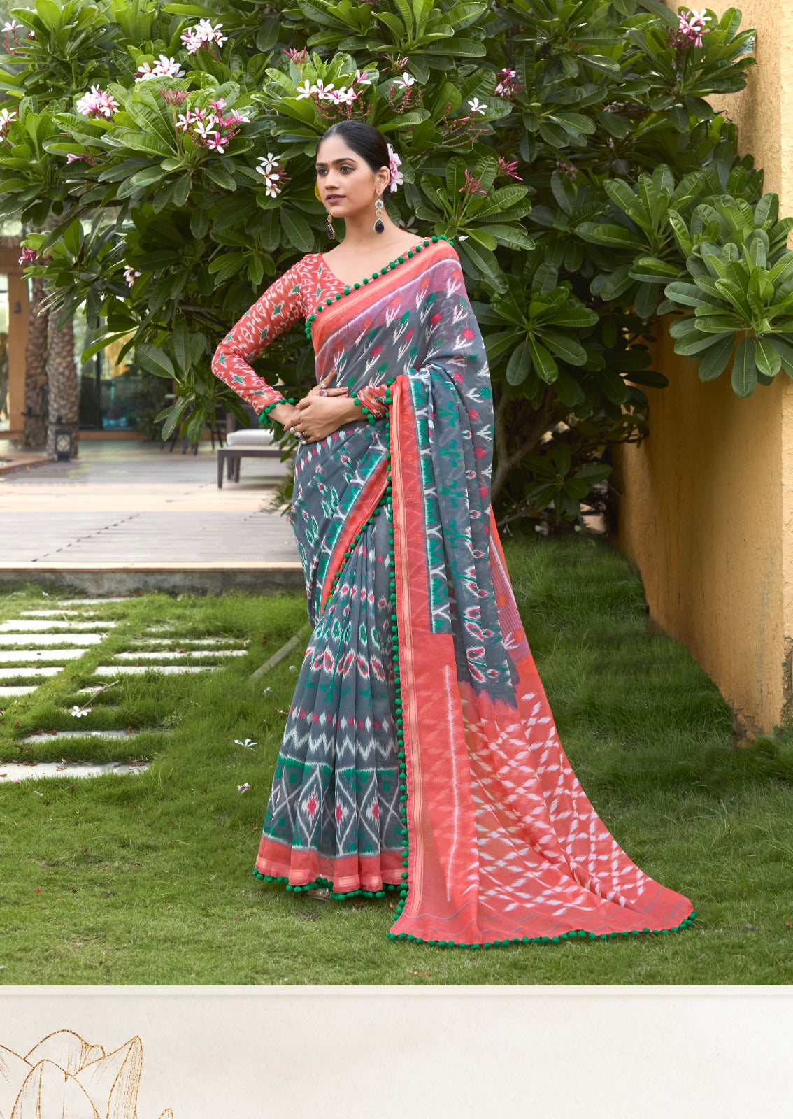 Grey Pure Soft Mul Mul Cotton Pum Pum Cotton Saree Cotton saree Anant Tex Exports Pvt.Ltd..