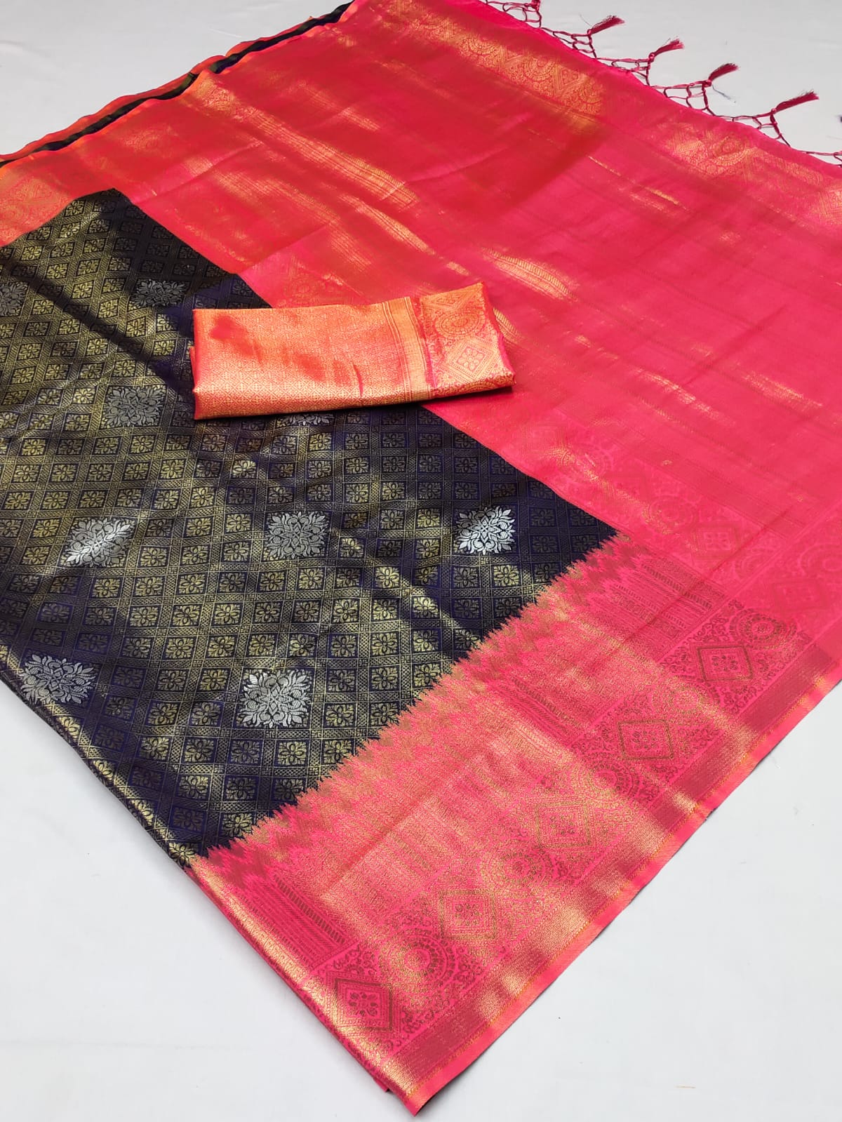 Mulled Blue Soft Silk Zari Base Handloom Soft Silk Saree Banarasi Saree Anant Tex Exports Pvt.Ltd..