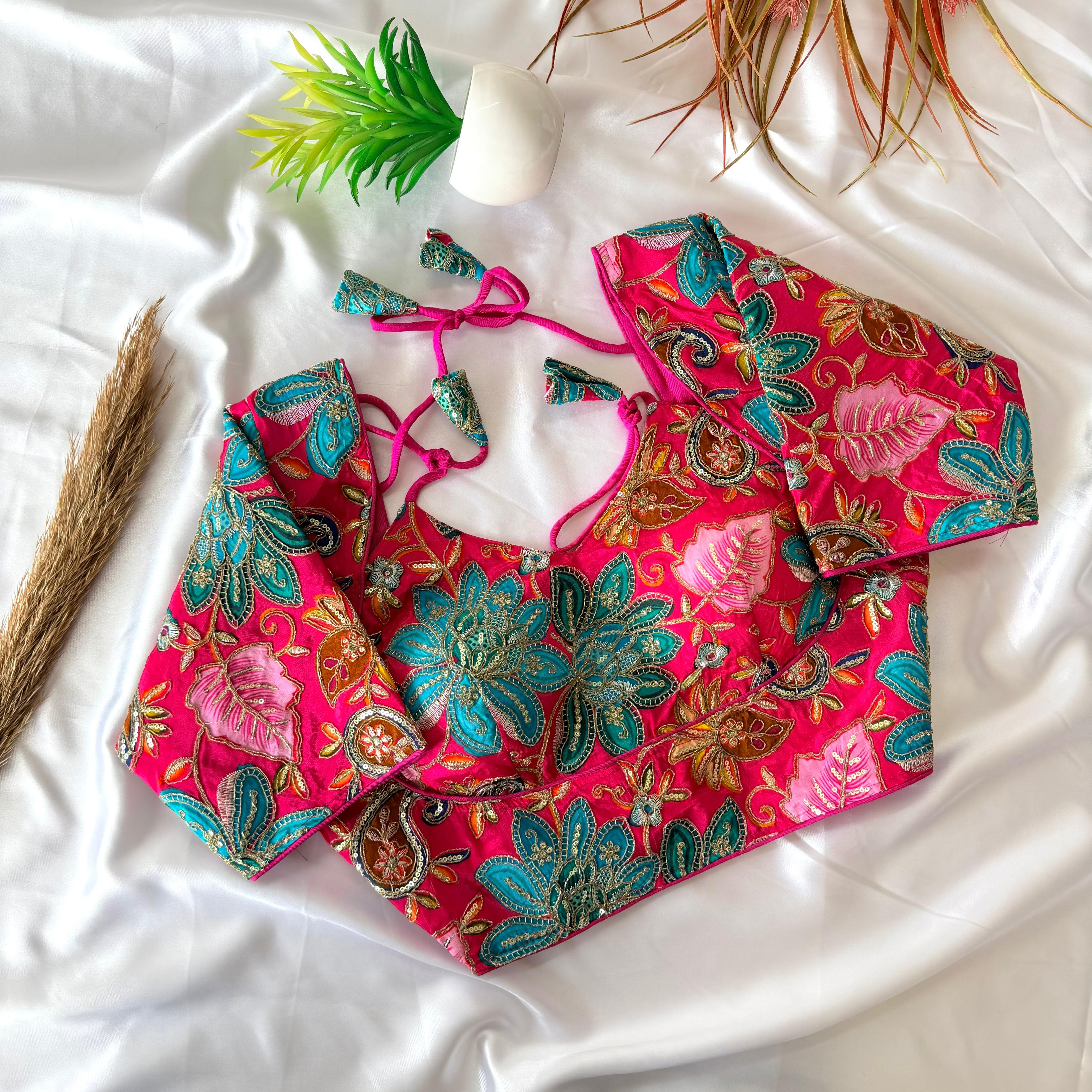 Premium Pure Silk Floral Embroidery Blouse for Women