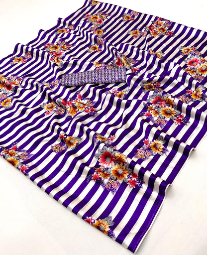 Purple Pure Soft Modal Satin Ajrakh Print Satin Saree Japan Satin Saree Anant Tex Exports Pvt.Ltd..