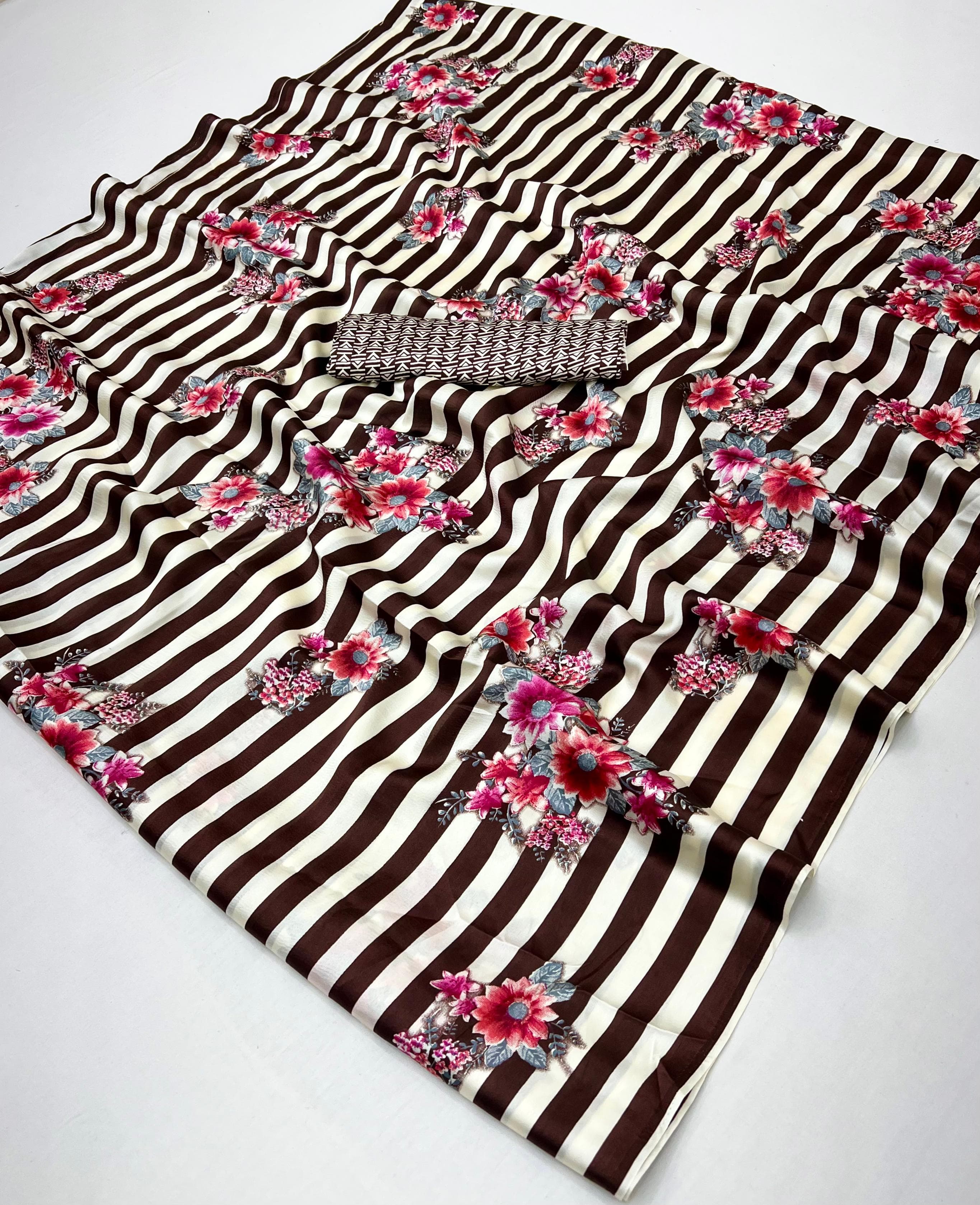 Umber Brown Pure Soft Modal Satin Ajrakh Print Satin Saree