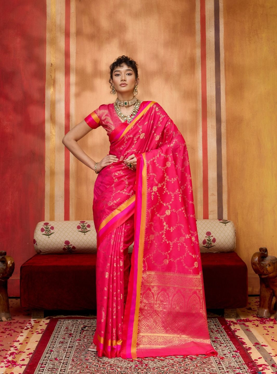 Pink Pure Soft Satin Handloom Weaving Satin Saree