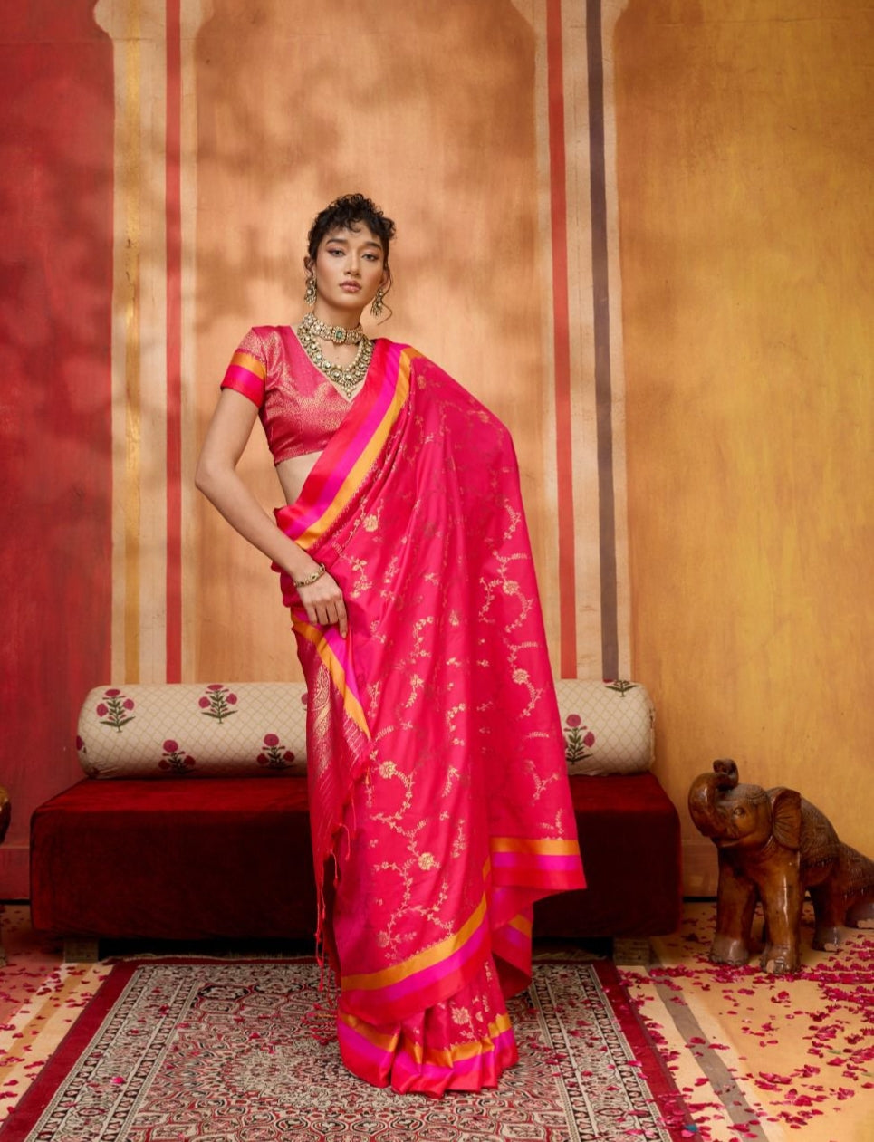 Pink Pure Soft Satin Handloom Weaving Satin Saree Japan Satin Saree Anant Tex Exports Pvt.Ltd..