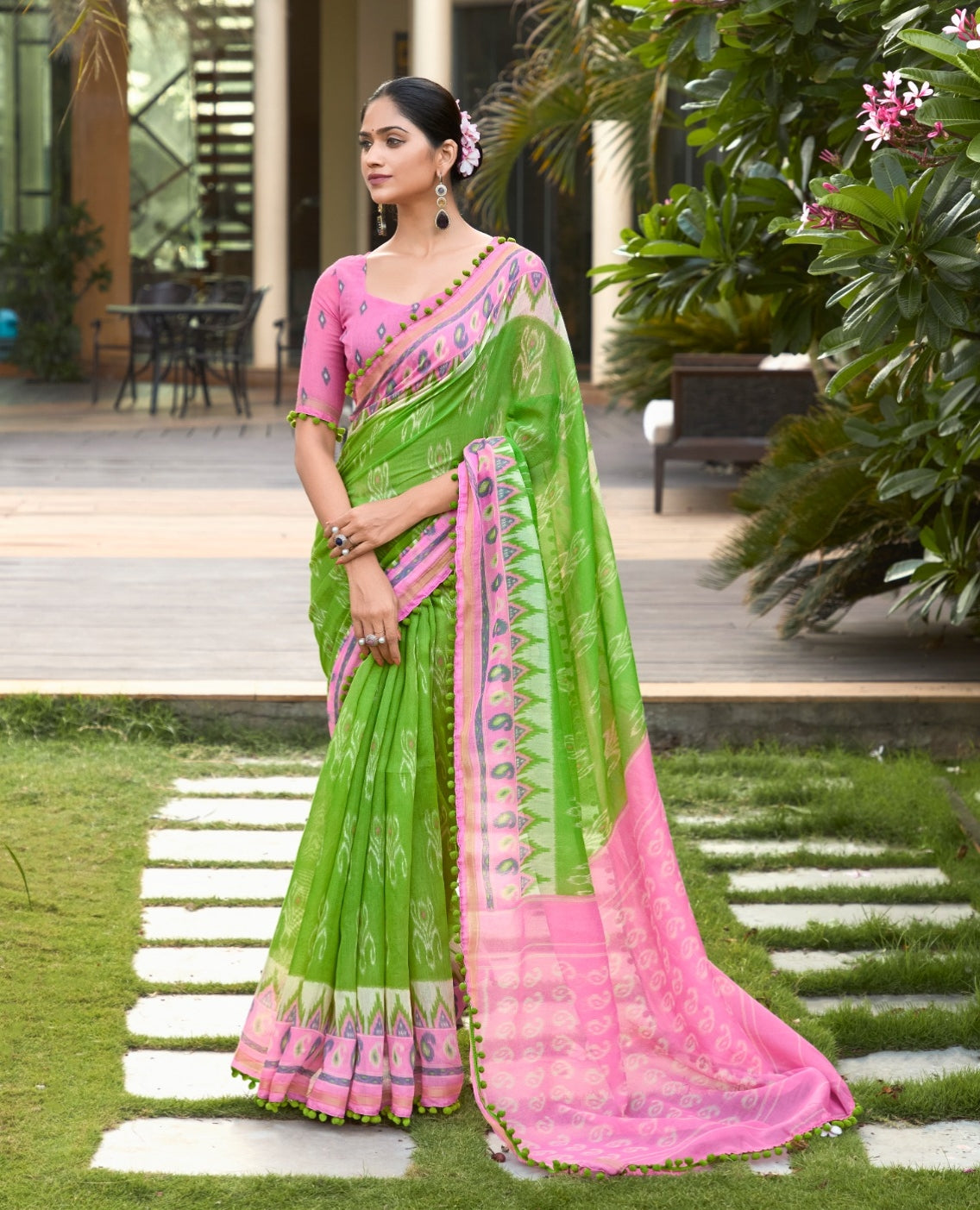 Light Green Pure Soft Mul Mul Cotton Pum Pum Cotton Saree