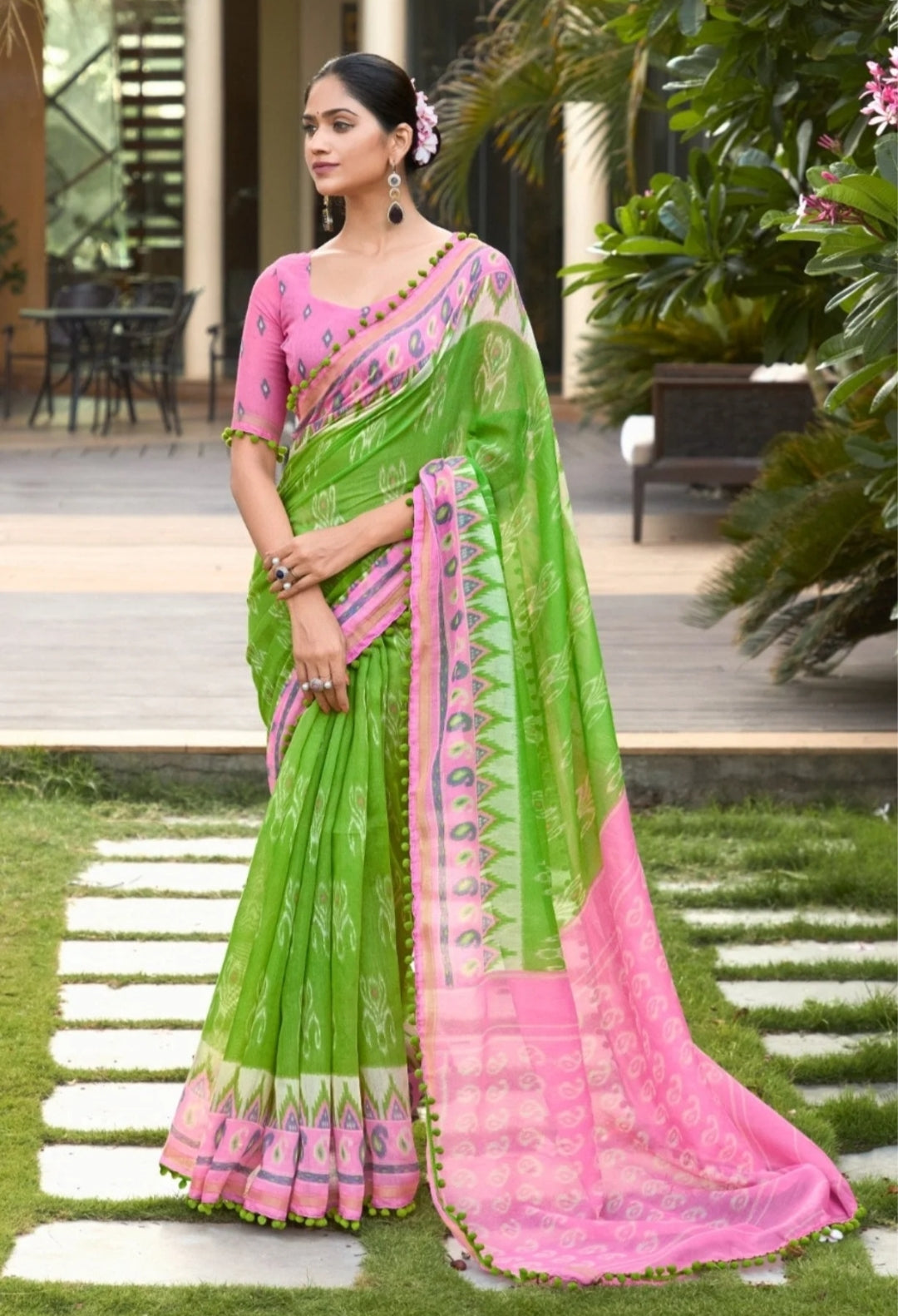 Light Green Pure Soft Mul Mul Cotton Pum Pum Cotton Saree