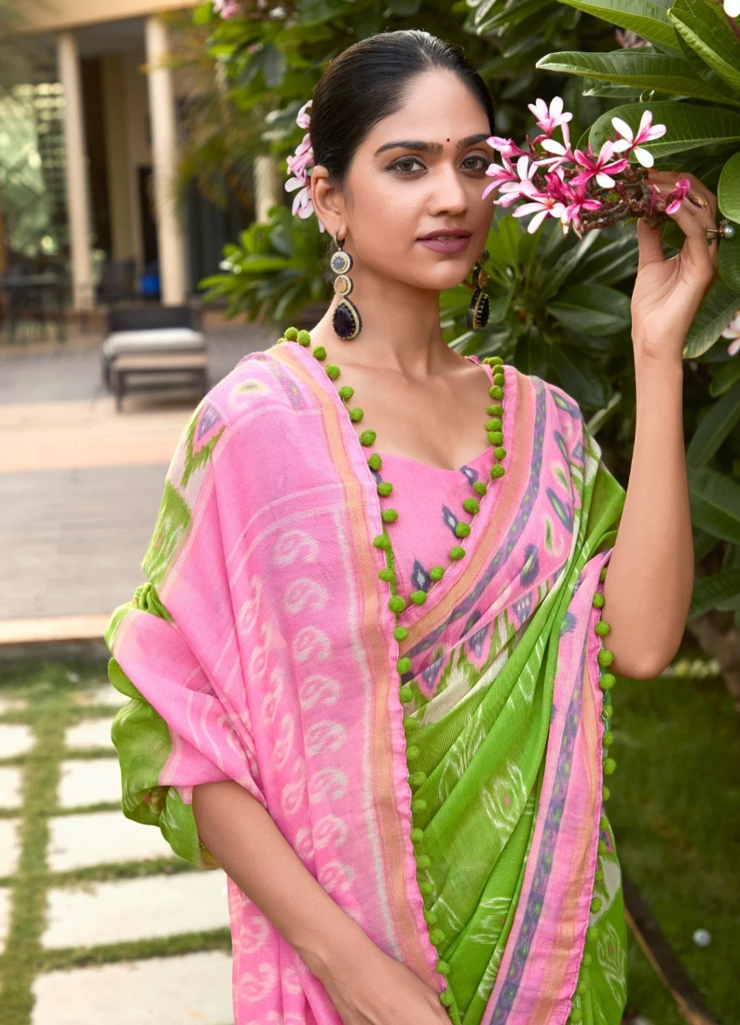 Light Green Pure Soft Mul Mul Cotton Pum Pum Cotton Saree