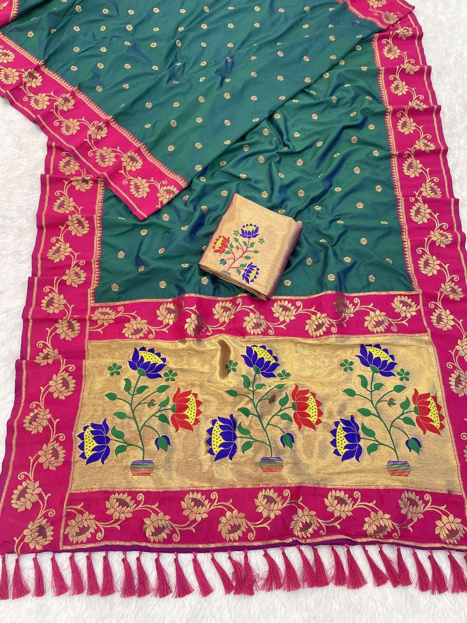 Green Soft Silk Lotus Paithani Saree