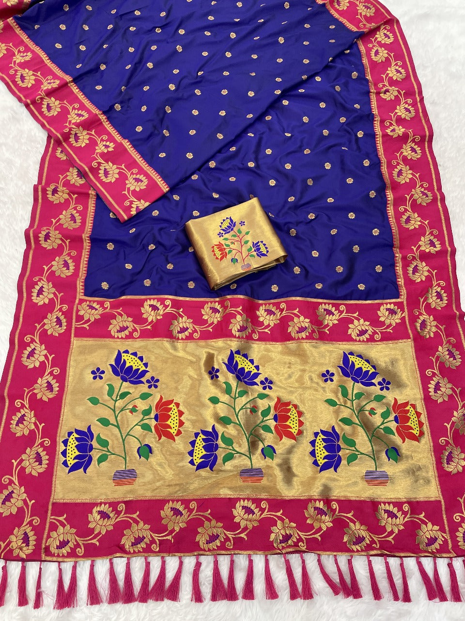 Violet Soft Silk Lotus Paithani Saree