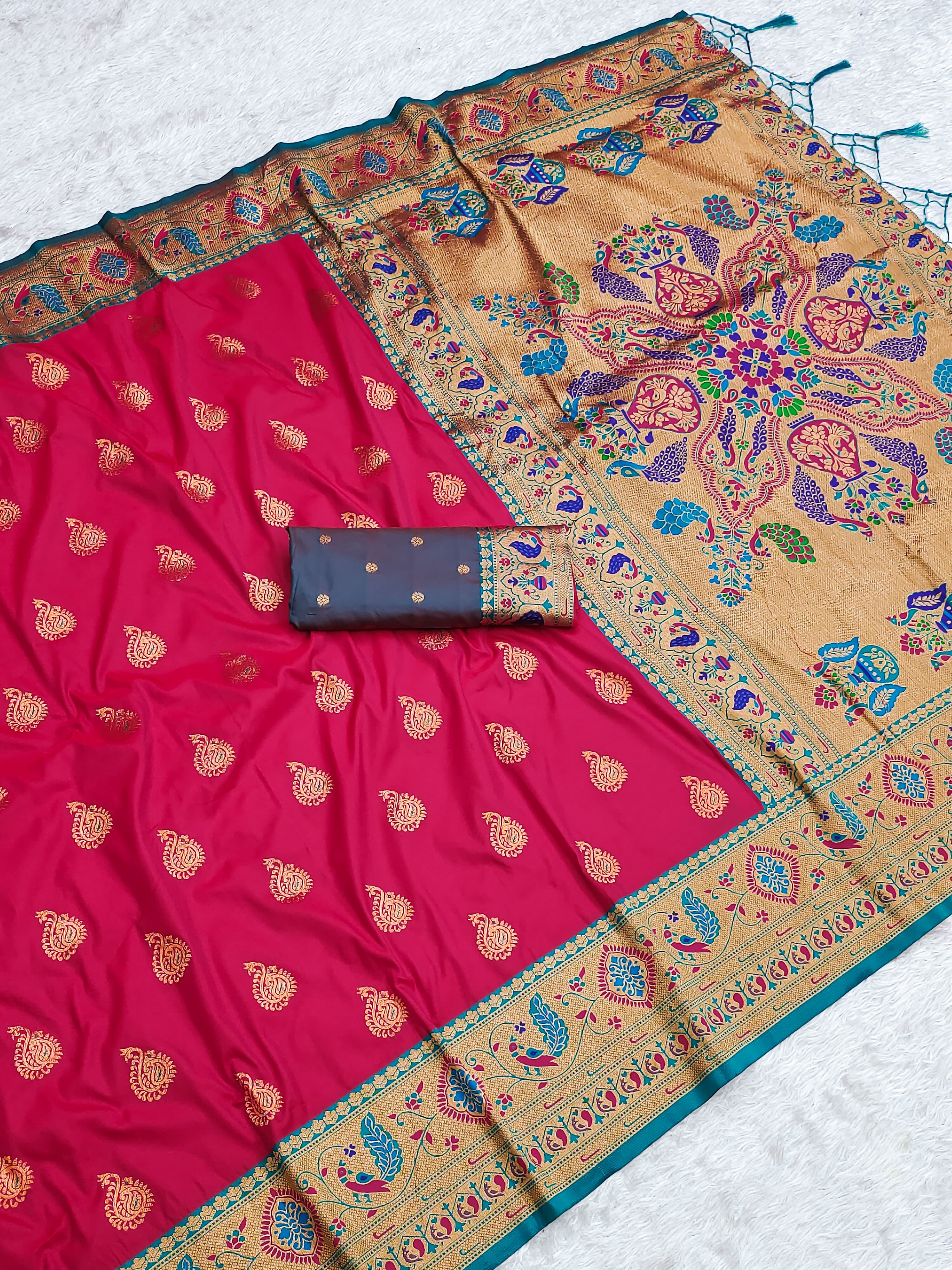 Pink Zari Woven Peacock Paithani Silk Saree
