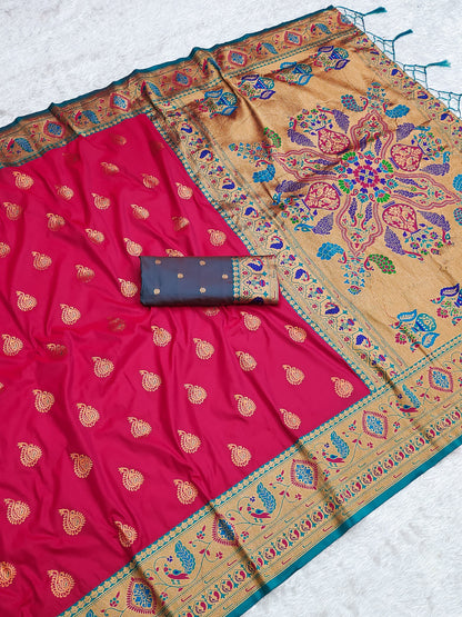 Pink Zari Woven Peacock Paithani Silk Saree Paithani Saree Anant Tex Exports Pvt.Ltd..