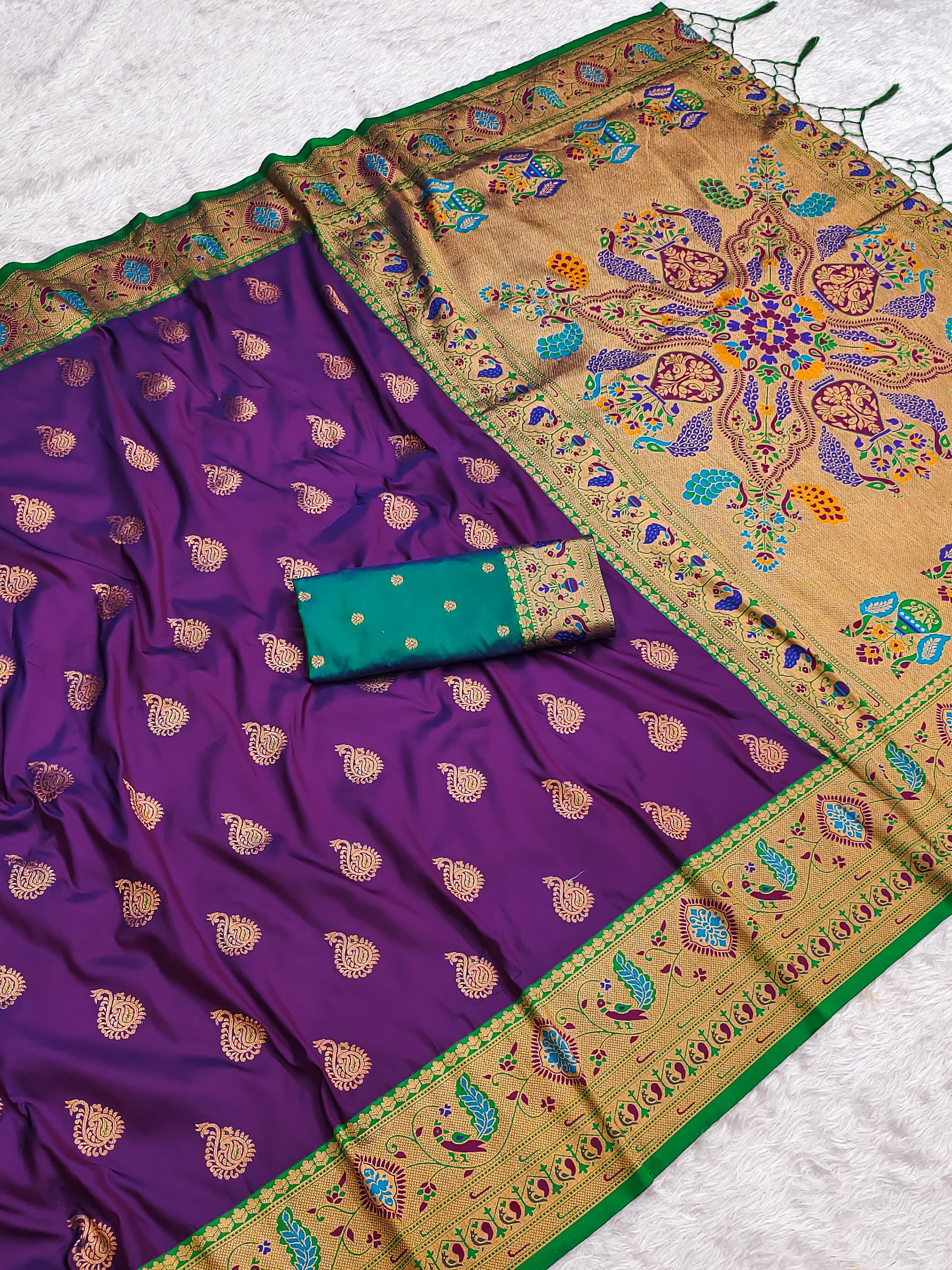 Purple Zari Woven Peacock Paithani Silk Saree