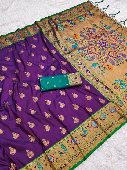Purple Zari Woven Peacock Paithani Silk Saree Paithani Saree Anant Tex Exports Pvt.Ltd..
