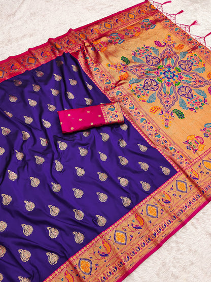 Violet Zari Woven Peacock Paithani Silk Saree Paithani Saree Anant Tex Exports Pvt.Ltd..