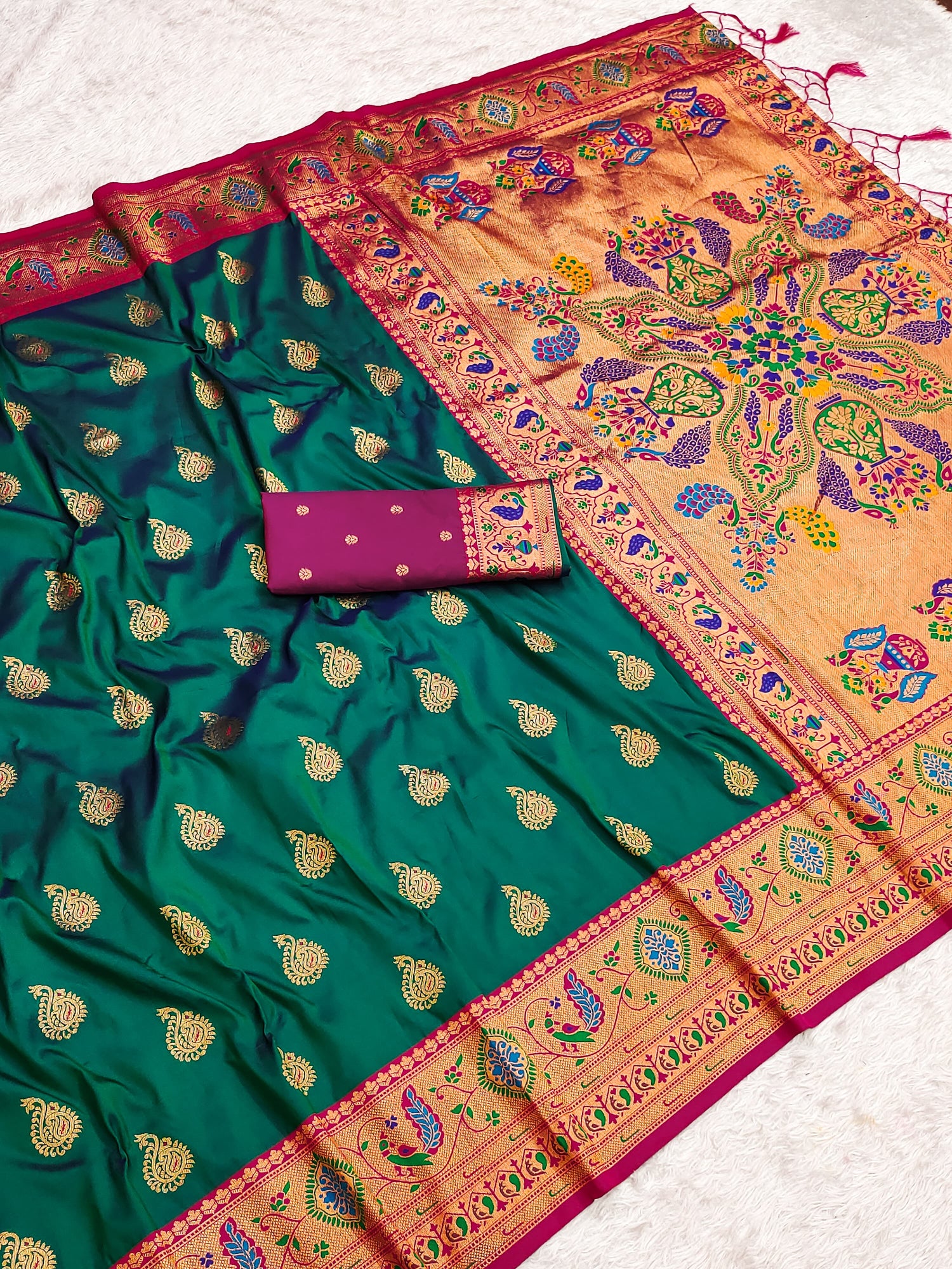 Green Zari Woven Peacock Paithani Silk Saree Paithani Saree Anant Tex Exports Pvt.Ltd..