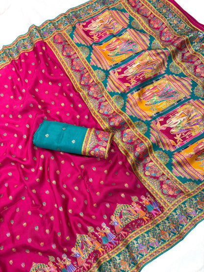 Rani Pure Viscose Silk Meenakari Zari Weaving Wedding Saree Kanjivaram Saree Anant Tex Exports Pvt.Ltd..
