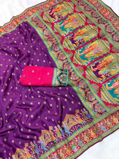 Lavender Pure Viscose Silk Meenakari Zari Weaving Wedding Saree Kanjivaram Saree Anant Tex Exports Pvt.Ltd..