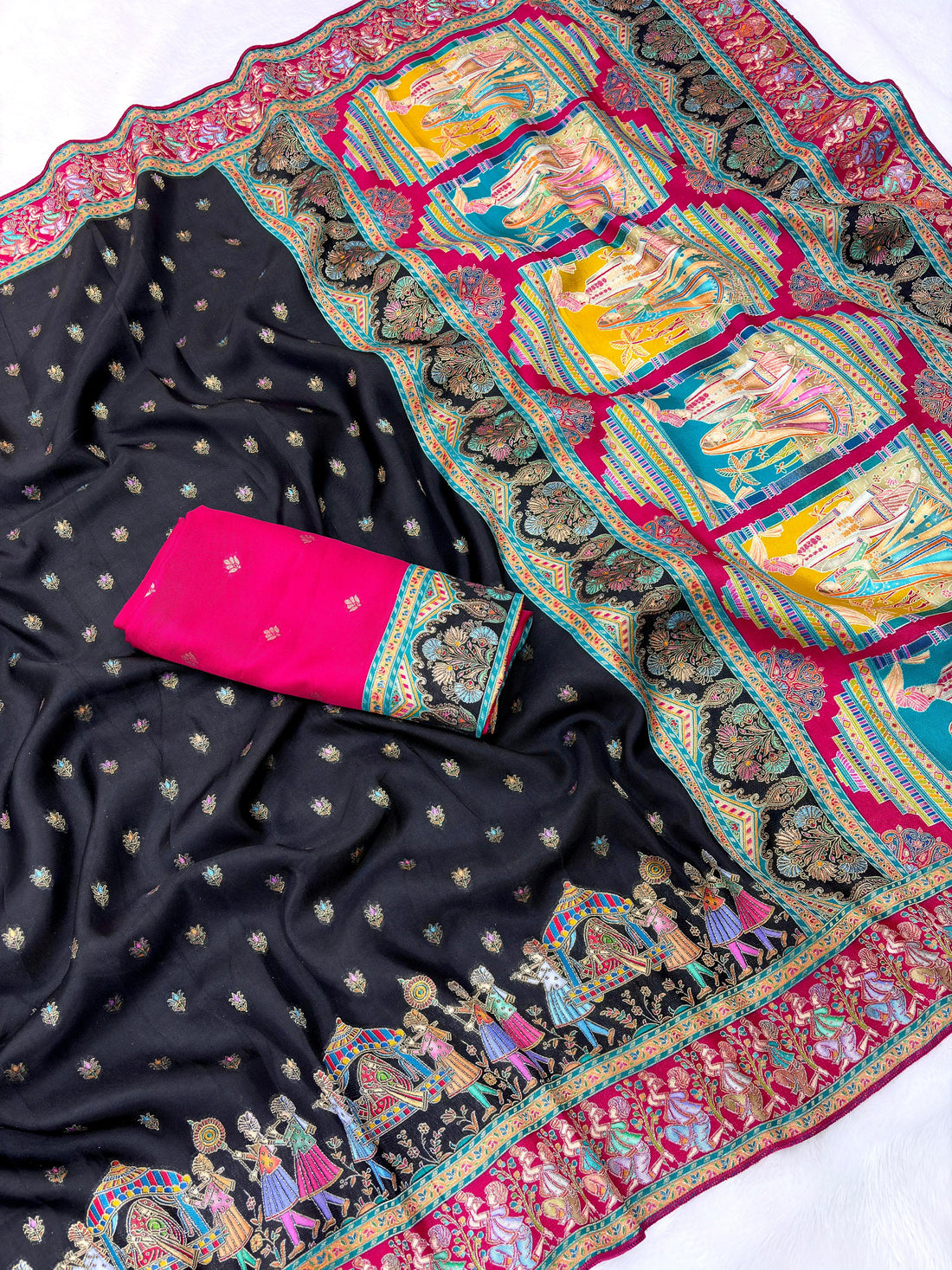Black Pure Viscose Silk Meenakari Zari Weaving Wedding Saree Kanjivaram Saree Anant Tex Exports Pvt.Ltd..