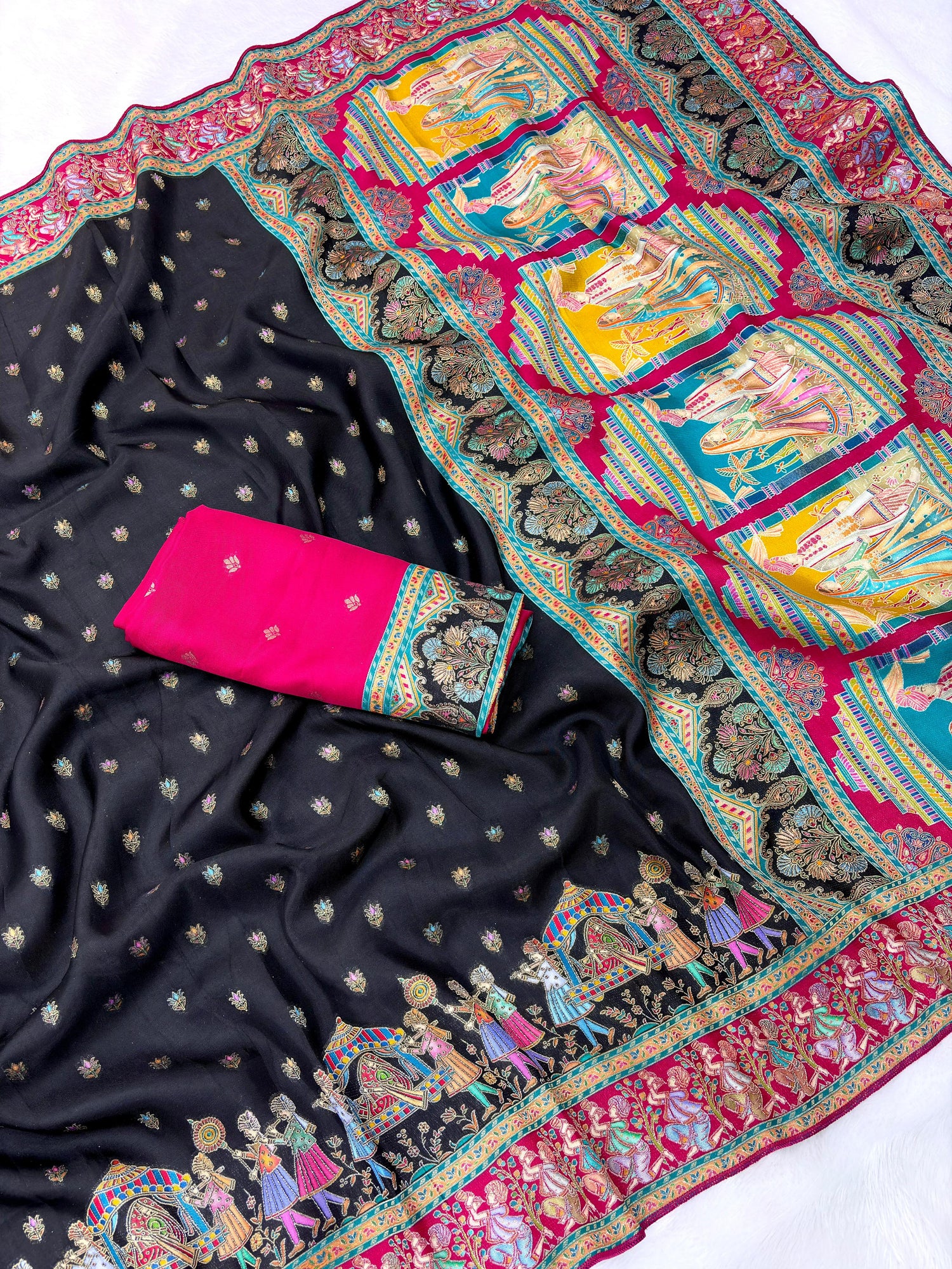 Black Pure Viscose Silk Meenakari Zari Weaving Wedding Saree Kanjivaram Saree Anant Tex Exports Pvt.Ltd..