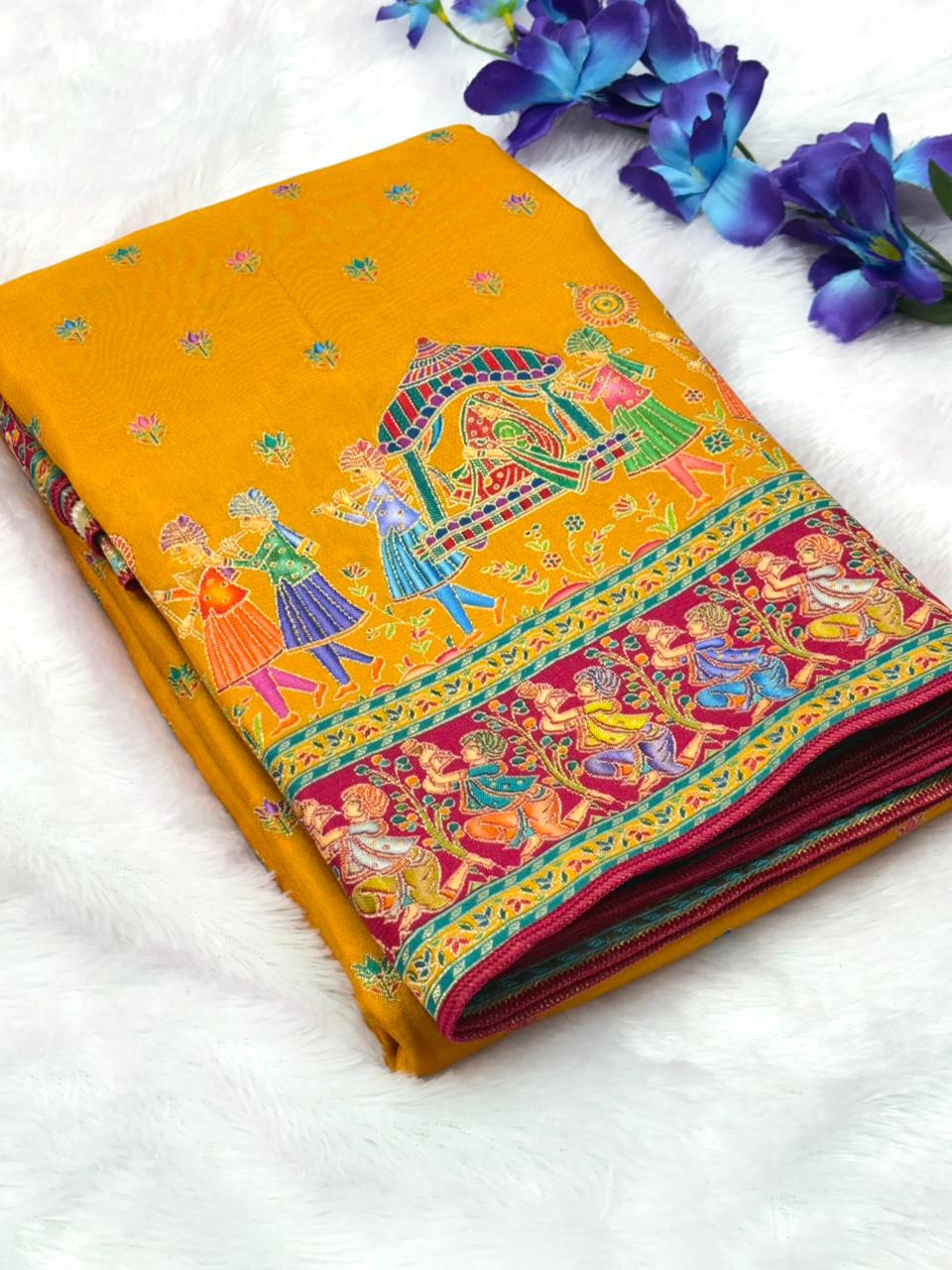 Yellow Pure Viscose Silk Meenakari Zari Weaving Wedding Saree