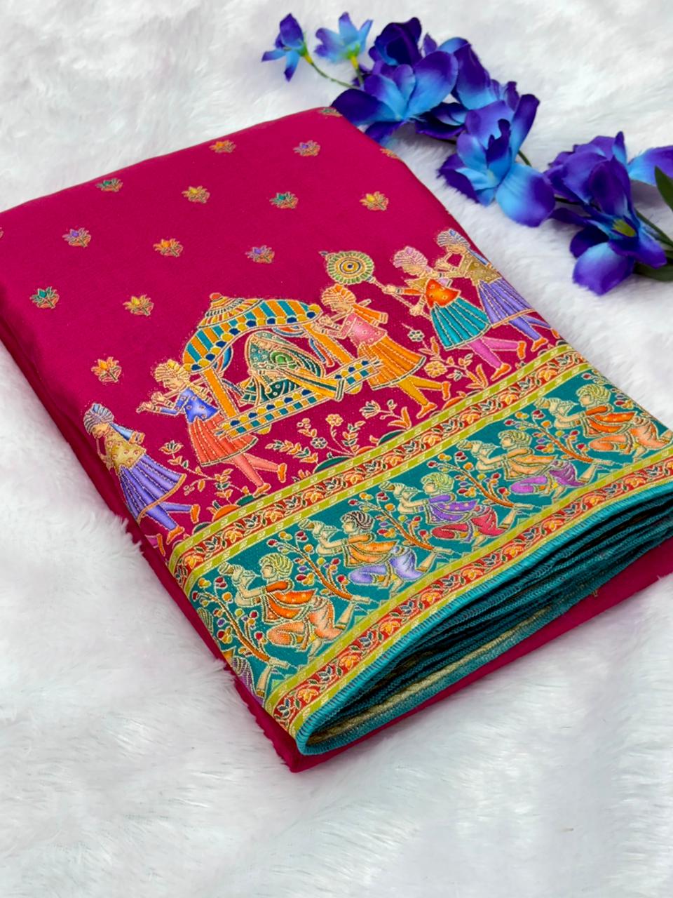 Rani Pure Viscose Silk Meenakari Zari Weaving Wedding Saree