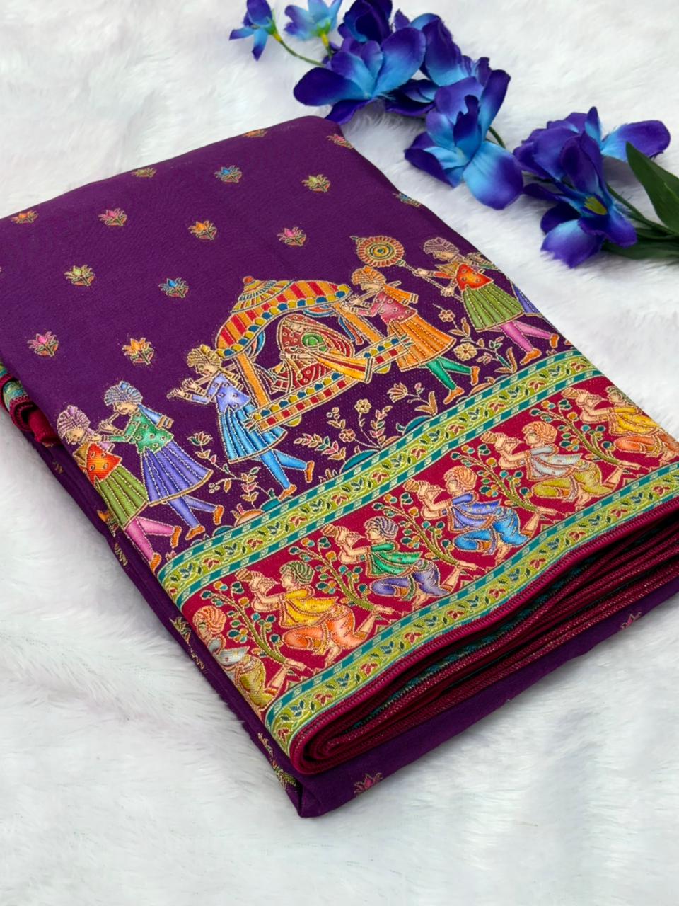 Lavender Pure Viscose Silk Meenakari Zari Weaving Wedding Saree Kanjivaram Saree Anant Tex Exports Pvt.Ltd..