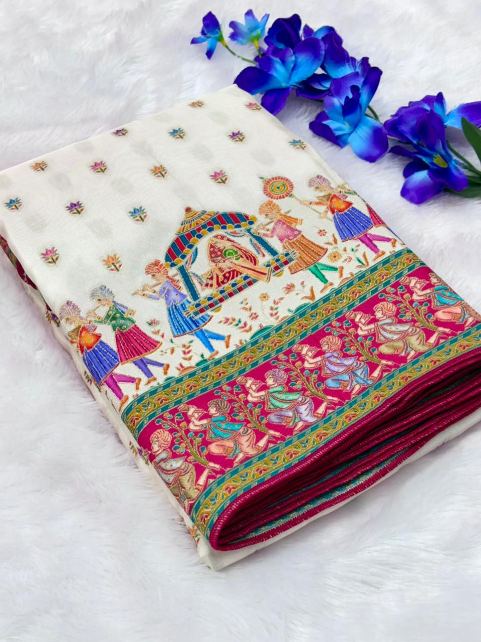 White Pure Viscose Silk Meenakari Zari Weaving Wedding Saree