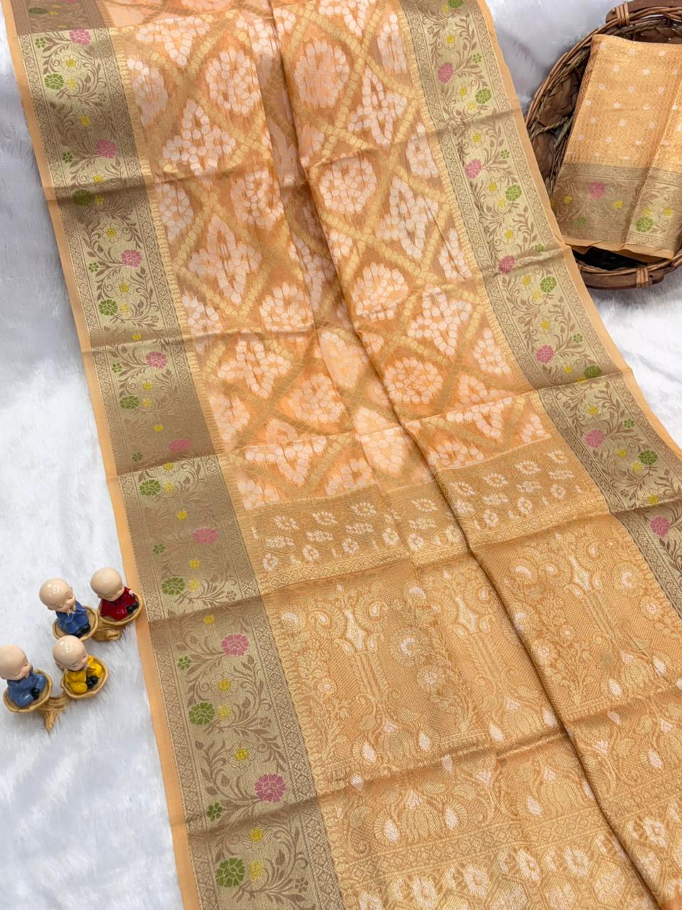 Peach Pure Organza Silk Bandhani Patola Organza Saree Organza Saree Anant Tex Exports Pvt.Ltd..