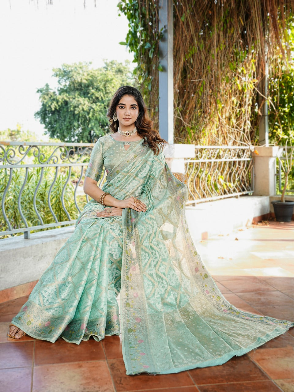 Sky Pure Organza Silk Bandhani Patola Organza Saree