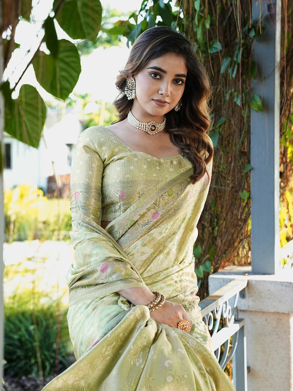 Green Pure Organza Silk Bandhani Patola Organza Saree