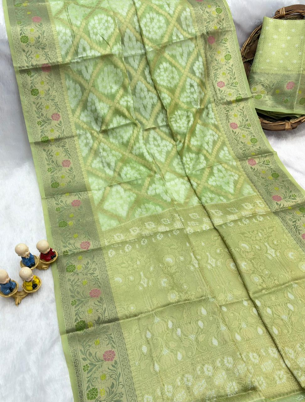 Green Pure Organza Silk Bandhani Patola Organza Saree Organza Saree Anant Tex Exports Pvt.Ltd..