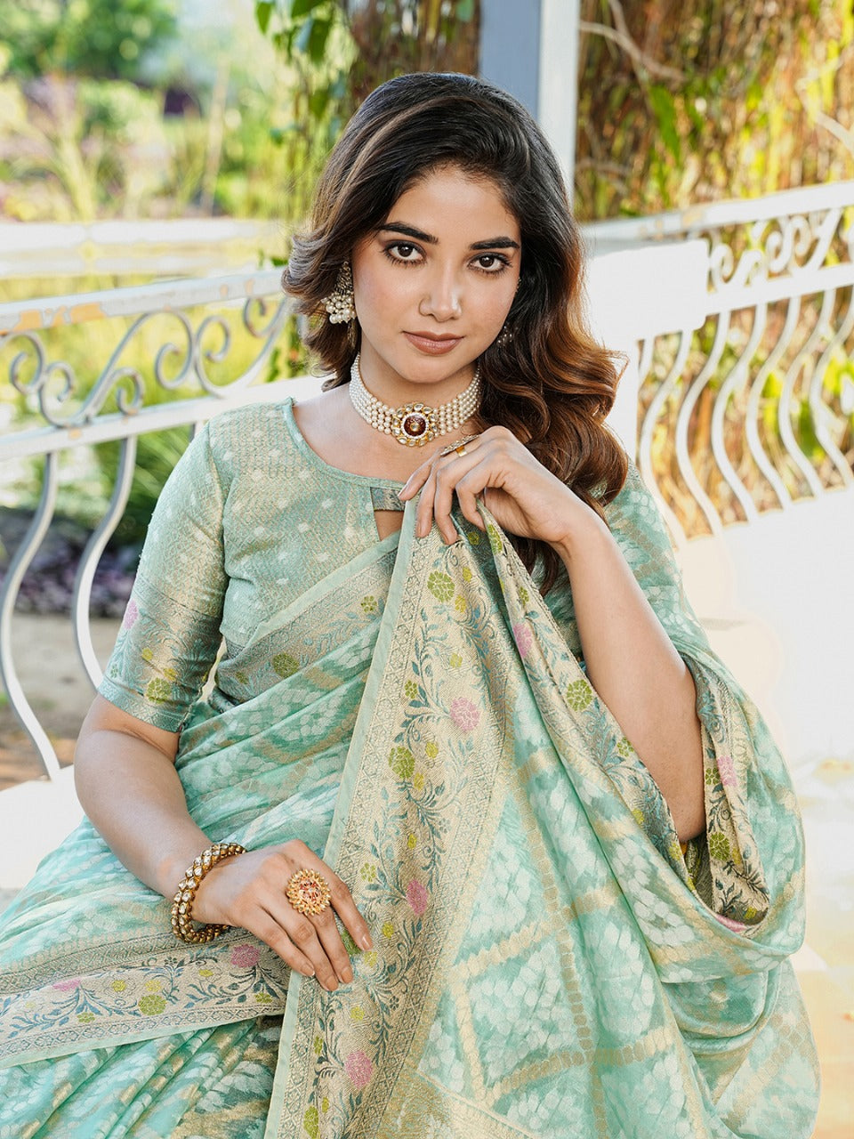 Sky Pure Organza Silk Bandhani Patola Organza Saree
