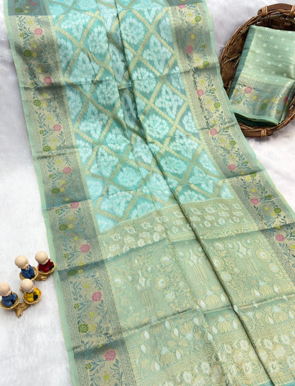 Sky Pure Organza Silk Bandhani Patola Organza Saree Organza Saree Anant Tex Exports Pvt.Ltd..