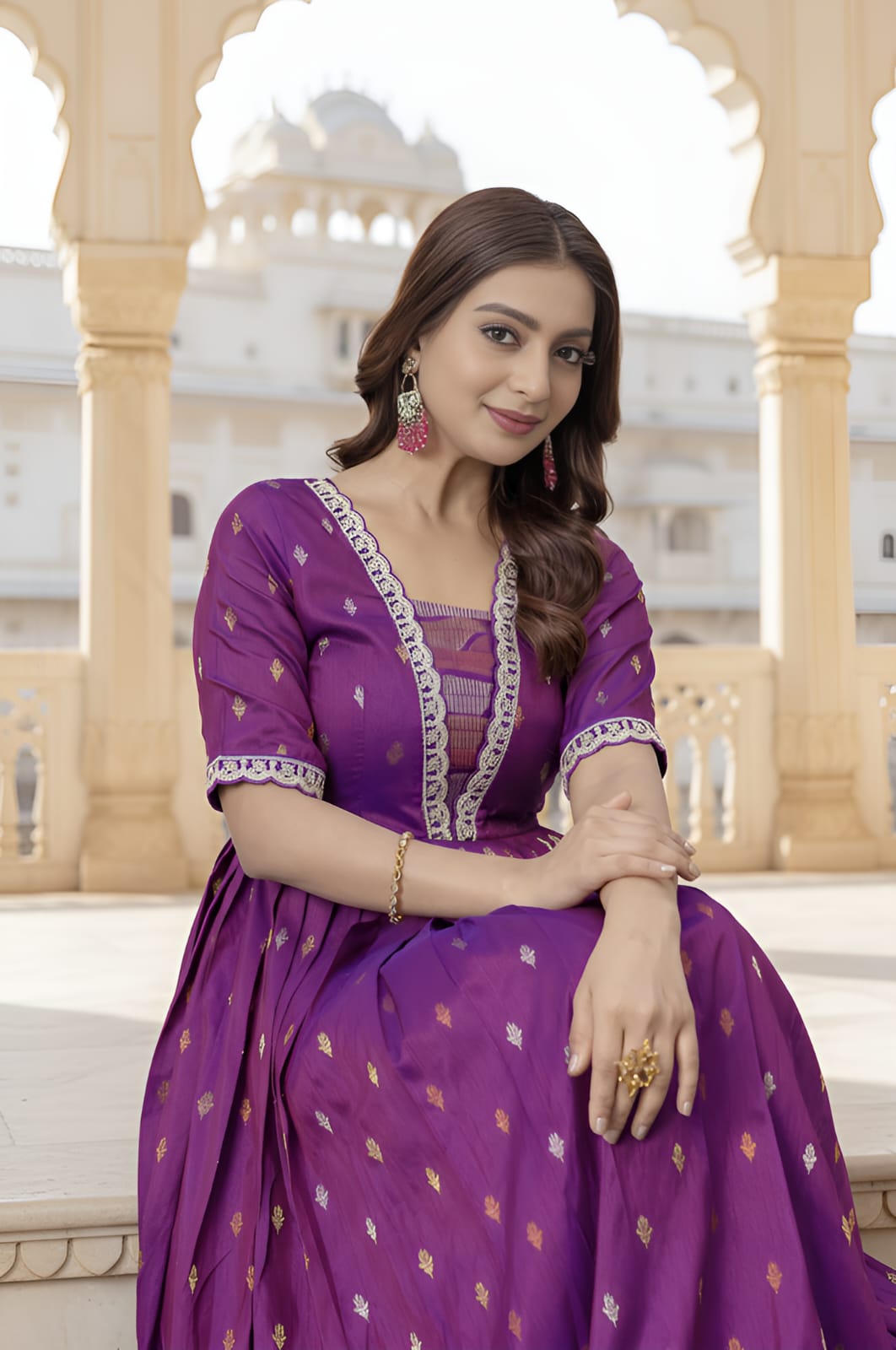 Violet Pure Craft Silk Blend Weaving Anarkali Gown